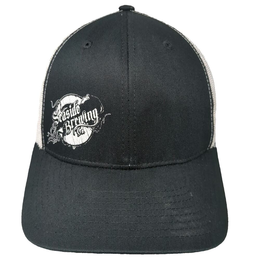 Yupoong Trucker Hat Black White One Size Seaside Brewing Co Mesh Back Snapback